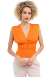 Deep V-Neck Blouse With Smocked Waist
