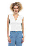Deep V-Neck Blouse With Smocked Waist