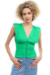 Deep V-Neck Blouse With Smocked Waist