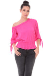 One Shoulder Tie Sleeve Blouse