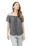 Off Shoulder Ruffle Placket Blouse