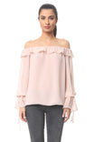Off Shoulder Bell Sleeve Ruffle Blouse