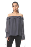 Off Shoulder Bell Sleeve Ruffle Blouse