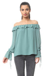 Off Shoulder Bell Sleeve Ruffle Blouse