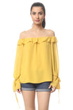 Off Shoulder Bell Sleeve Ruffle Blouse