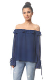 Off Shoulder Bell Sleeve Ruffle Blouse