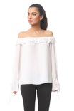 Off Shoulder Bell Sleeve Ruffle Blouse