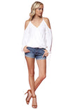 Cold Shoulder Surplice Tie Sleeve Blouse