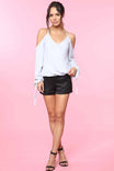 Cold Shoulder Surplice Tie Sleeve Blouse