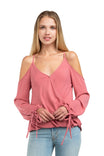 Cold Shoulder Surplice Tie Sleeve Blouse