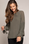 Pleated Bell Sleeve Blouse