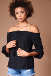 Off Shoulder Tassel Tie Blouse