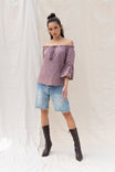 Off Shoulder Tassel Tie Blouse