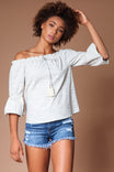 Off Shoulder Tassel Tie Blouse