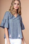 Jacquard Bell Sleeve Blouse