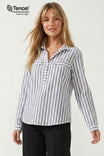 Collared Long Sleeve 1/2 Placket Blouse
