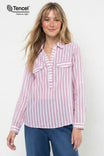Collared Long Sleeve 1/2 Placket Blouse