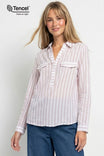 Collared Long Sleeve 1/2 Placket Blouse