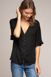 V Neck Button Down Short Sleeve Blouse