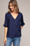 V Neck Button Down Short Sleeve Blouse