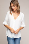 V Neck Button Down Short Sleeve Blouse