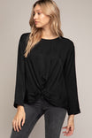 Knot Front Long Sleeve Blouse
