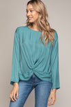 Knot Front Long Sleeve Blouse
