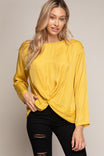 Knot Front Long Sleeve Blouse