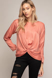 Knot Front Long Sleeve Blouse