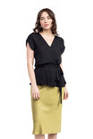 Surplice Blouse With Cinched Waist Tie