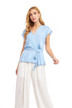 Surplice Blouse With Cinched Waist Tie