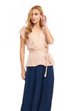 Surplice Blouse With Cinched Waist Tie