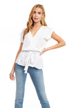 Surplice Blouse With Cinched Waist Tie