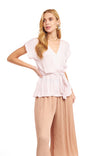 Surplice Blouse With Cinched Waist Tie