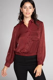 Long Sleeve Button Front Blouse With Elasticized Waist