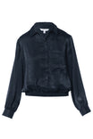 Long Sleeve Button Front Blouse With Elasticized Waist
