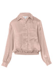Long Sleeve Button Front Blouse With Elasticized Waist