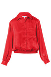 Long Sleeve Button Front Blouse With Elasticized Waist