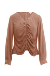 Ruched Front V Neck Long Sleeve Blouse