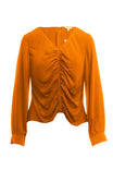 Ruched Front V Neck Long Sleeve Blouse