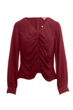 Ruched Front V Neck Long Sleeve Blouse