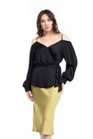 Off Shoulder Wrap Blouse With Waist Tie Detail