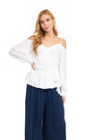 Off Shoulder Wrap Blouse With Waist Tie Detail