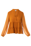 Long Sleeve Drop Shoulder Tiered Blouse