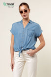 Tie Front Tencel™ Button Down Blouse