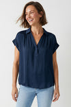 Half Placket Short Sleeve Blouse