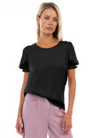 Short Sleeve Crew Neck Blouse With Pipping Detail