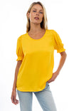 Short Sleeve Crew Neck Blouse With Pipping Detail