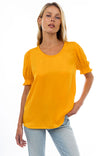 Short Sleeve Crew Neck Blouse With Pipping Detail