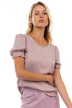 Short Sleeve Crew Neck Blouse With Pipping Detail